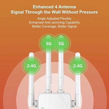 Ulepszony przedłużaczWi-Fi 4xszybszy, 5GHz/2,4 GHz