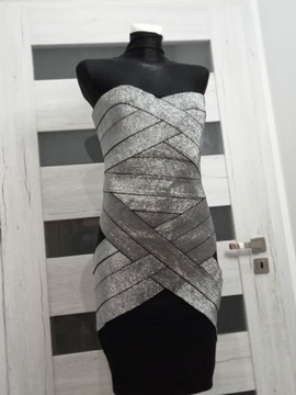 Bandazowa Sukienka Gina Tricot XL krótka srebrna 