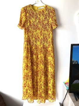 Zara żółta plisowana sukienka długa kwiaty