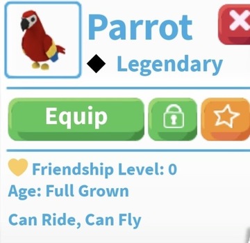 Adopt me pet parrot R F
