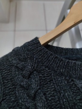 Sweter męski siwy z plecionym wzór GAP 100%wełna L