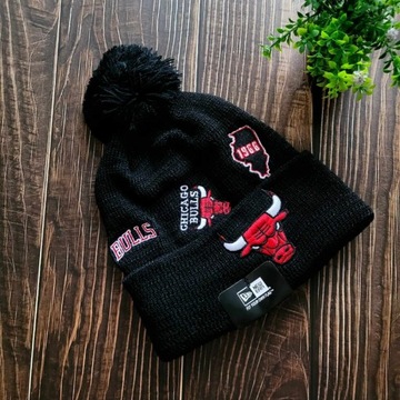 Czapka zimowa czarna unisex Chicago Bulls. Czapka zimowa New Era