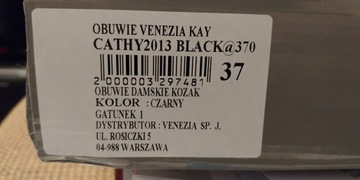 Kozaki Venezia, czarne, rozmiar 37, skóra licowa.