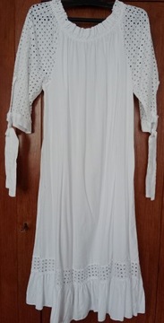 Nowa biała sukienka z ażurowymi rękawami falbanka 