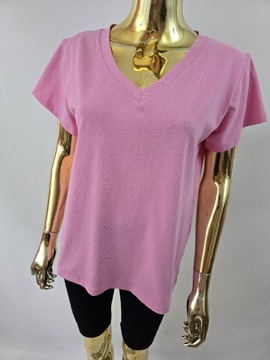T-shirt różowy gładki z dekoltem w serek LALU