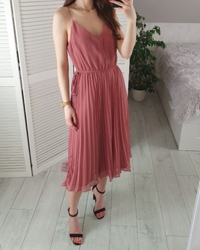 Asos plisowana sukienka midi brudny róż plisy 42