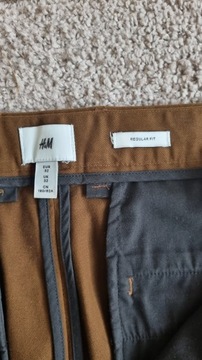Brązowe spodnie chino H&M, prosty krój, roz. 32