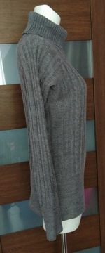 Długi szary sweter golf pleciony basic y2k casual