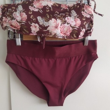 H&M BIKINI strój kąpielowy w kwiaty KOMPLET L XL