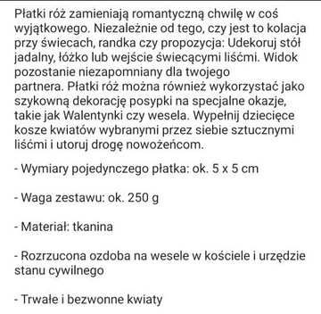 Płatki kwiatów 9000 sztuk dekoracja ślubna 