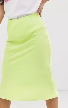 River Island satynowa spódnica midi Limonka Neon 