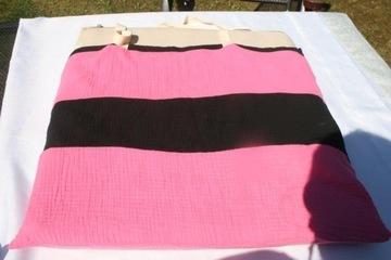 duża torba letnia shopper ramię czarna pink muślin