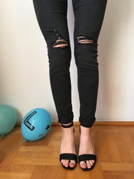 Czarne spodnie z dziurami jeansy dżinsy H&M 40 