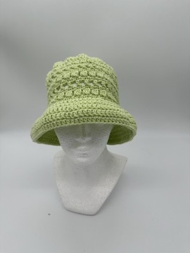 Nowy letni limonkowy kapelusz typu bucket hat Handmade by Cute Peony