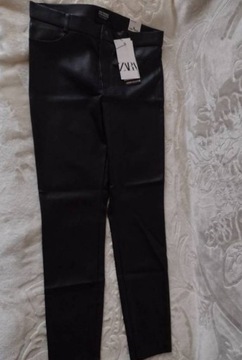 (40/L)ZARA/Skórzane Legginsy z Madrytu,rurki,NOWE 