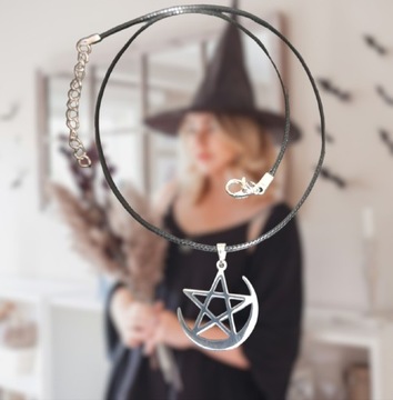 Duży naszyjnik pentagram księżyc moon witch gothic