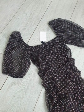 H&M czarna marszczona brokatowa sukienka XS 34