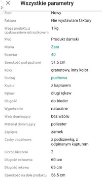 ZARA kurtka puchowa granat odpina futerko 40L Nowa