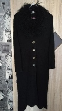Płaszcz sweter damski czarny długi rozmiar L