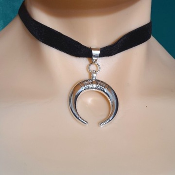 Choker czarna aksamitka księżyc lunula moon witch