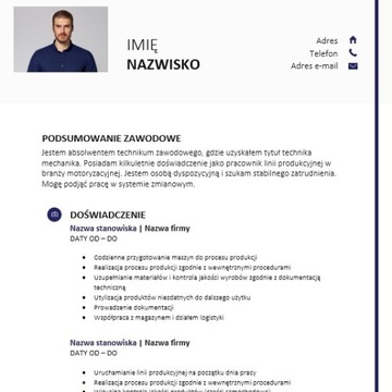 Profesjonalny szablon CV + analiza Rekrutera