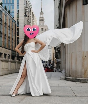 Suknia ślubna satynowa łamana biel/ivory 36 