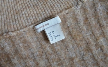 H&M beżowy sweter camel moher wełna premium 34 XS