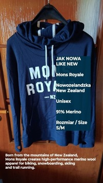 Mons Royale  Nowozelandzka bluza, 91% Merino, S/M