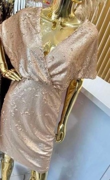 Sukienka cekinowa Exquiss's rozmiar L złota wesele