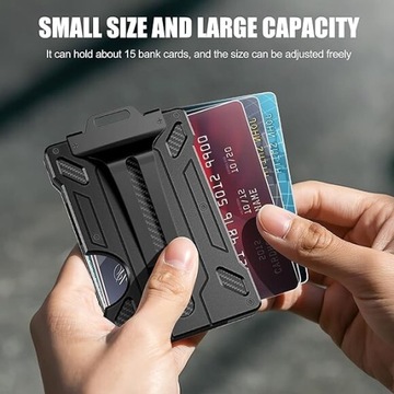 Etui pancerne czarne na karty RFID portfel