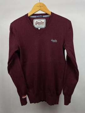 SuperDry Burgundowy Sweter w Serek - Rozmiar S