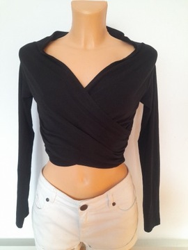 Czarny gładki crop top długi rękaw Asos r. M wiskoza elastan