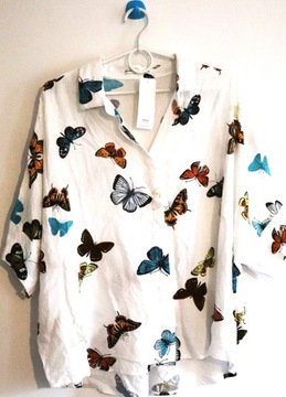 House biała koszula w motyle oversize M/L