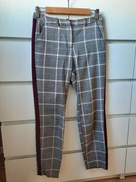 Spodnie cygaretki Mohito lampasy bordowy w kratę