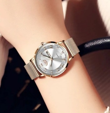 LIGE Elegancki luksusowy zegarek złoty