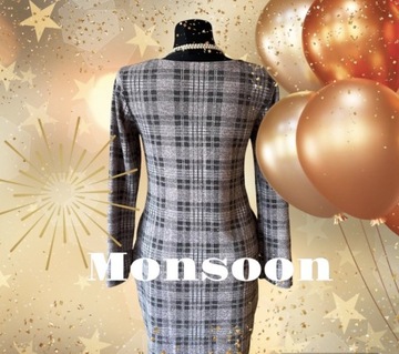 Piękna sukienka Monsoon w kratkę beżowo szara
