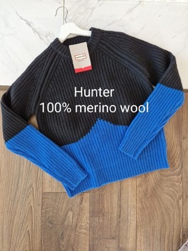 Sweter Hunter r.S merino wool czarny wełna nowy