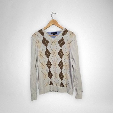 Sweter bawełniany w romby Tommy Hilfiger kremowy S