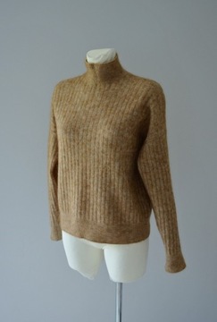 H&M beżowy sweter camel moher wełna premium 34 XS