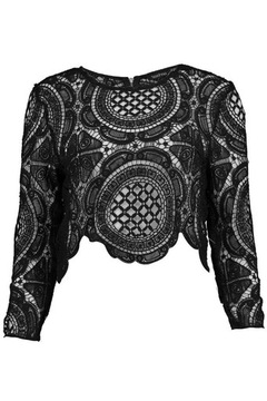 boohoo Crochet Lace Zip Back Crop Top koronkowy 