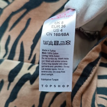 Brązowa Spódniczka Topshop 36 bawełna tygrys print zwierzęcy na imprezę