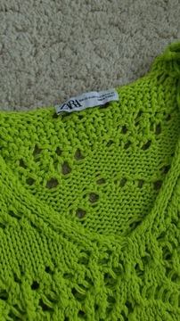 Sweter oversize ażurowy pleciony asymetryczny zielony 38 M Zara