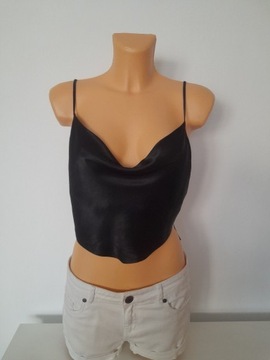 Czarny satynowy top crop top Bershka r. M 38 wiskoza 100% na ramiączkach