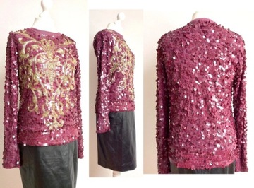 ASOS bluzka w cekinowa burgundowa fioletowa 36 S