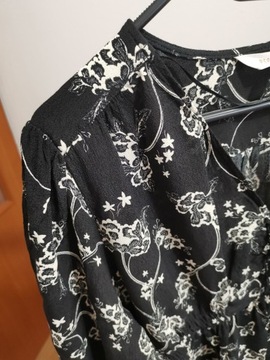 Sukienka midi czarno-biała 100% wiskoza wiązana dekolt bdb