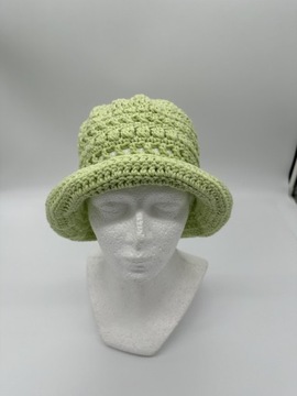 Nowy letni limonkowy kapelusz typu bucket hat Handmade by Cute Peony