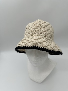 Nowy letni beżowo czarny kapelusz typu bucket hat Handmade by Cute Peony 