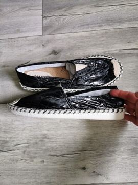 Nowe espadryle buty lakierowane materiał czarne 38