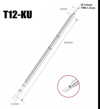 Grot do lutownicy z grzałką T12 KU (SKOŚNY) [NOWE]