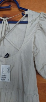 Sukienka letnia kremowa z krótkim rękawem xs H&M 